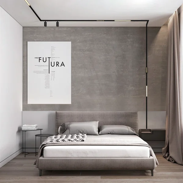 Slaapkamer met magnetische 48v rail verlichting verticaal en horizontaal